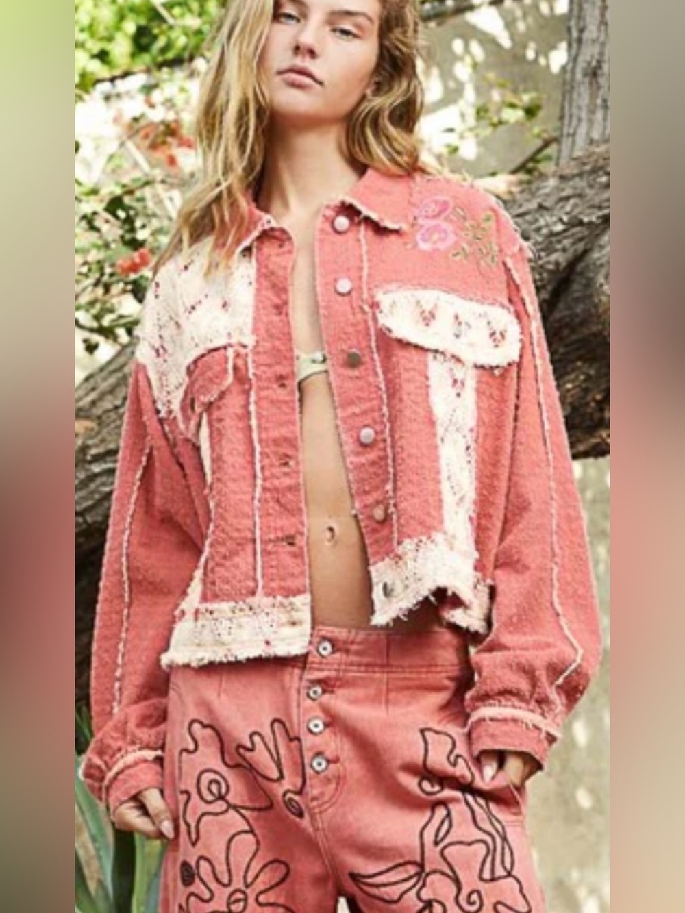 202🌟 POL Crochet Patch Embroidered Button Up Jacket